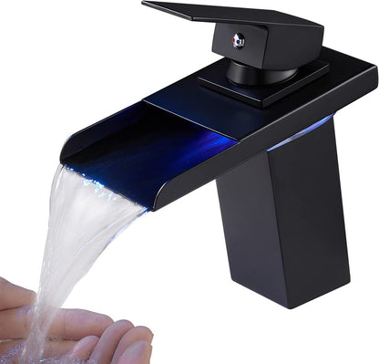 Stylish LED Color-Changing Waterfall Faucet for Modern House - Hot & Cold Mixer Tap in Sleek Black