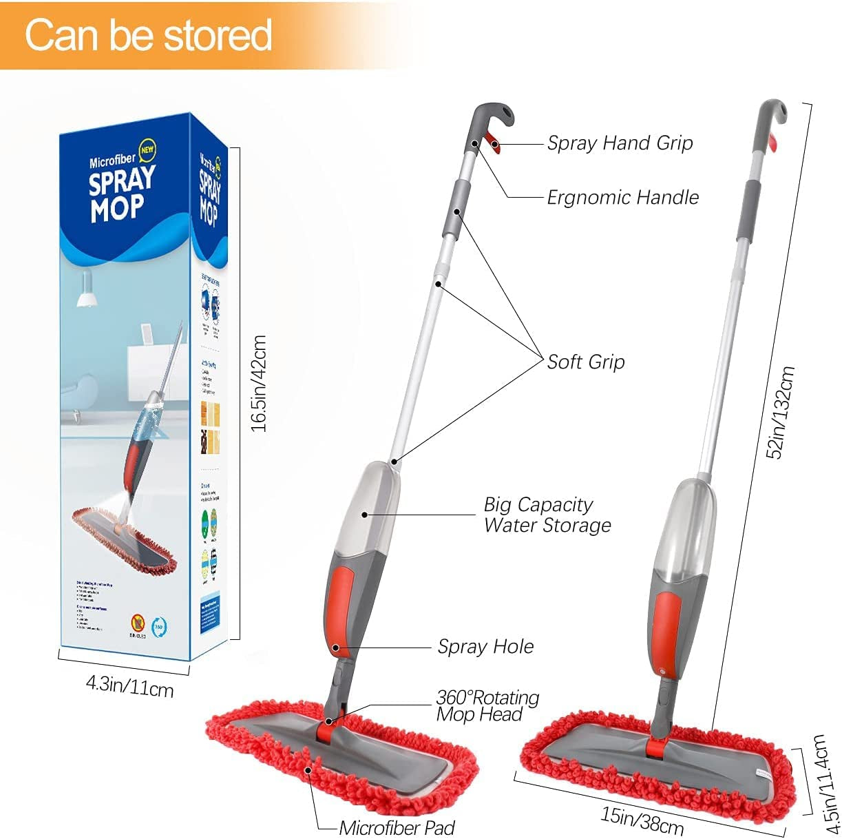 Revolutionary Spray Mop with 550ml Refillable Bottle & 3 Reusable Microfiber Pads - Perfect for Hardwood, Wood & Laminate Floors (Red)