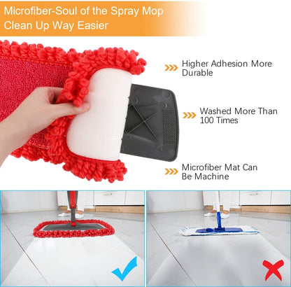 Revolutionary Spray Mop with 550ml Refillable Bottle & 3 Reusable Microfiber Pads - Perfect for Hardwood, Wood & Laminate Floors (Red)